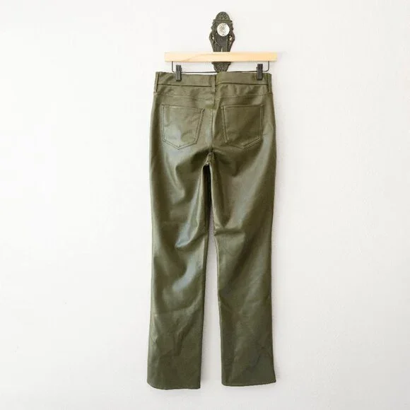 NYDJ Sculpt-Her Olive Faux Leather Straight Leg Pants Lift Tuck Women Size 4